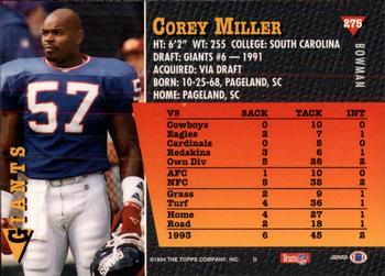 1994 Bowman #275 Corey Miller Back