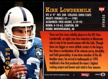1994 Bowman #289 Kirk Lowdermilk Back