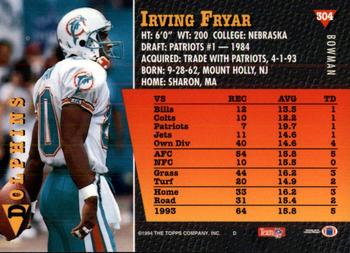 1994 Bowman #304 Irving Fryar Back