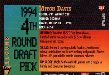 1994 Bowman #331 Mitch Davis Back