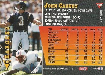 1994 Bowman #379 John Carney Back