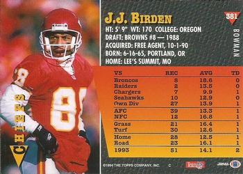 1994 Bowman #381 J.J. Birden Back