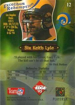 1995 Collector's Edge Excalibur - Rookie Roundtable Redemption Gold #12 Keith Lyle Back