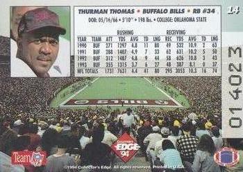 1994 Collector's Edge #14 Thurman Thomas Back