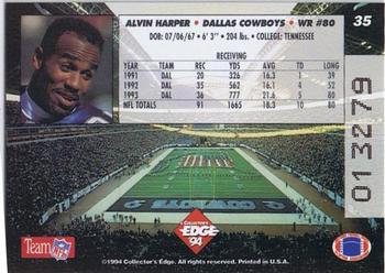 1994 Collector's Edge #35 Alvin Harper Back