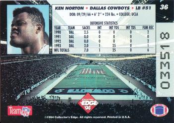 1994 Collector's Edge #36 Ken Norton Back