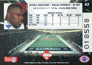 1994 Collector's Edge #43 Russell Maryland Back
