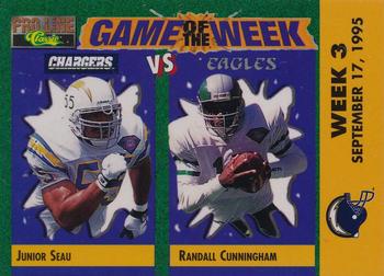 1995 Pro Line - Game of the Week Visitor #V-09 Junior Seau / Randall Cunningham Front