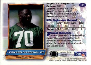 1994 Finest #72 Leonard Marshall Back