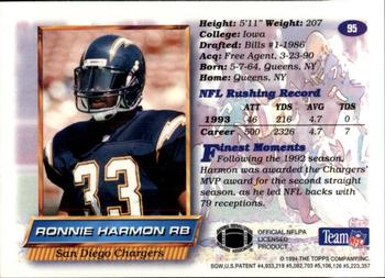 1994 Finest #95 Ronnie Harmon Back