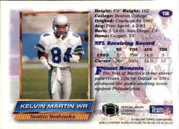 1994 Finest #156 Kelvin Martin Back