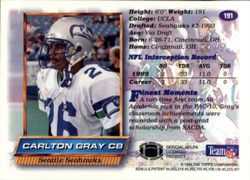 1994 Finest #191 Carlton Gray Back