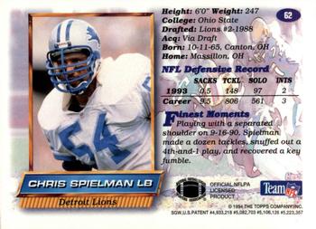 1994 Finest - Refractors #62 Chris Spielman Back