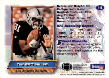 1994 Finest - Refractors #116 Tim Brown Back