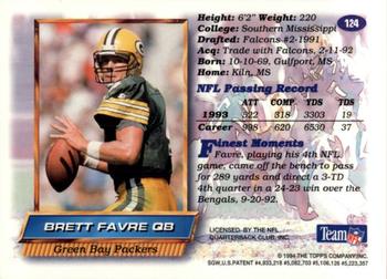 1994 Finest - Refractors #124 Brett Favre Back