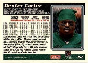 1995 Topps - Carolina Panthers #357 Dexter Carter Back