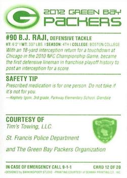 2012 Green Bay Packers Police - Tim's Towing, LLC., St. Francis Police Department #12 B.J. Raji Back