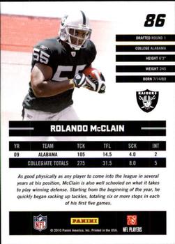 2010 Donruss Rated Rookies #86 Rolando McClain Back