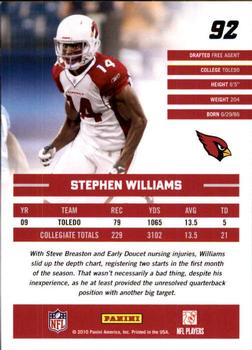 2010 Donruss Rated Rookies #92 Stephen Williams Back