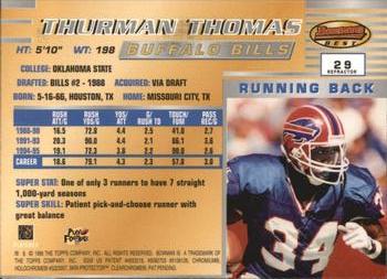 1996 Bowman's Best - Refractors #29 Thurman Thomas Back