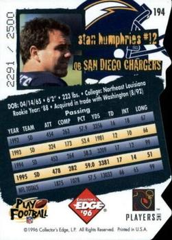 1996 Collector's Edge - Die Cuts #194 Stan Humphries Back