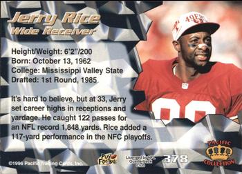 1996 Pacific - Blue #378 Jerry Rice Back
