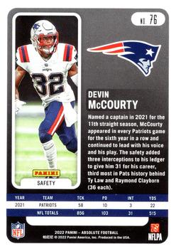2022 Panini Absolute - Spectrum Blue #76 Devin McCourty Back
