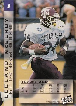 1996 Press Pass Paydirt - Red #8 Leeland McElroy Back