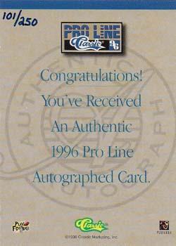 1996 Pro Line - Autographs Gold #NNO Randall Godfrey Back