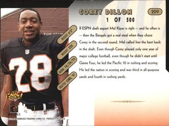 1997 Donruss - Press Proofs Gold Die Cuts #209 Corey Dillon Back