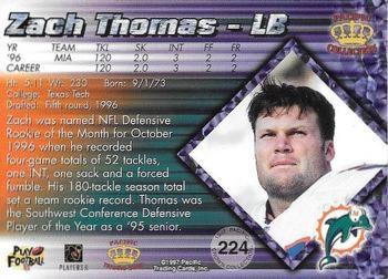 1997 Pacific Crown Collection - Red #224 Zach Thomas Back