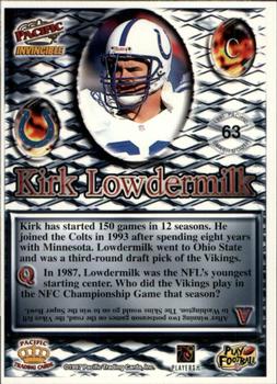 1997 Pacific Invincible - Smash-Mouth #63 Kirk Lowdermilk Back