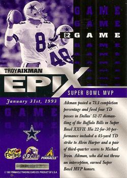 1997 Pinnacle - Epix Purple #E2 Troy Aikman Back