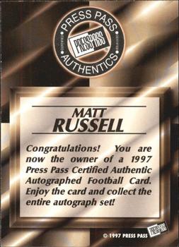 1997 Press Pass - Autographs #NNO Matt Russell Back
