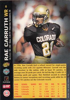 1997 Score Board NFL Rookies #6 Rae Carruth Back