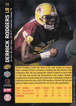 1997 Score Board NFL Rookies - Dean's List #72 Derrick Rodgers Back