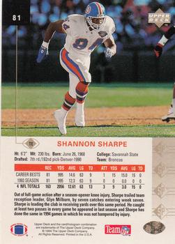 1994 SP #81 Shannon Sharpe Back