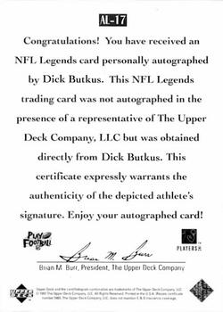 1997 Upper Deck Legends - Autographs #AL-17 Dick Butkus Back
