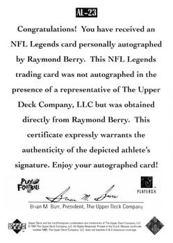 1997 Upper Deck Legends - Autographs #AL-23 Raymond Berry Back