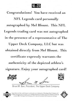 1997 Upper Deck Legends - Autographs #AL-25 Mel Blount Back