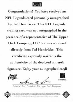 1997 Upper Deck Legends - Autographs #AL-38 Ted Hendricks Back