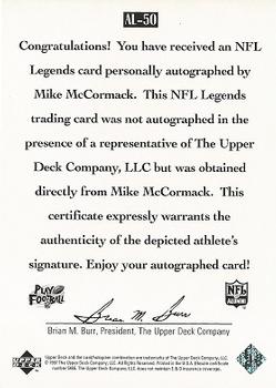 1997 Upper Deck Legends - Autographs #AL-50 Mike McCormack Back
