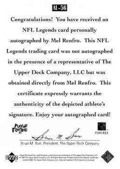 1997 Upper Deck Legends - Autographs #AL-56 Mel Renfro Back