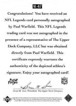 1997 Upper Deck Legends - Autographs #AL-67 Paul Warfield Back