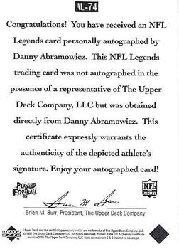 1997 Upper Deck Legends - Autographs #AL-74 Danny Abramowicz Back