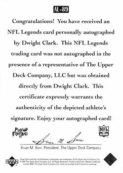 1997 Upper Deck Legends - Autographs #AL-89 Dwight Clark Back