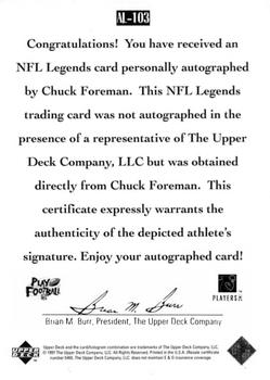 1997 Upper Deck Legends - Autographs #AL-103 Chuck Foreman Back