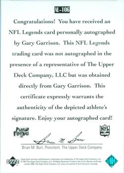 1997 Upper Deck Legends - Autographs #AL-106 Gary Garrison Back