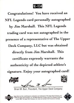 1997 Upper Deck Legends - Autographs #AL-134 Jim Marshall Back