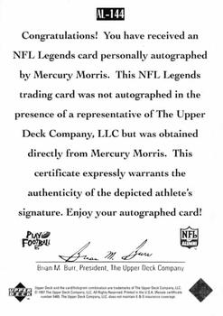 1997 Upper Deck Legends - Autographs #AL-144 Mercury Morris Back